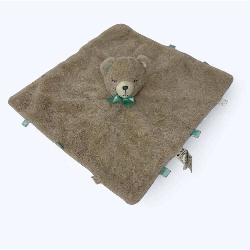 Kellytoy Brown Sleeping Bear Security Blanket Baby‎ Toddler Lovey Green Bow Soft